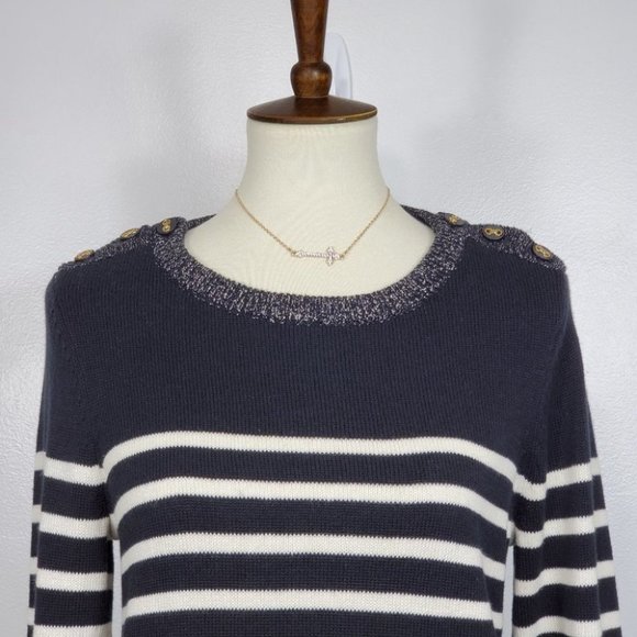 Charter Club Black Cream Striped Pullover Sweater NEW NWT Size S - Picture 2 of 15